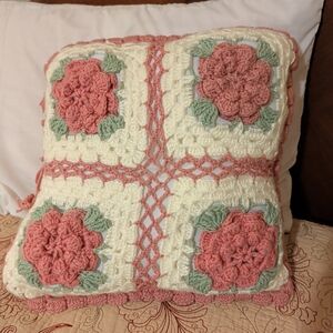 Crochet Floral Accent Pillow